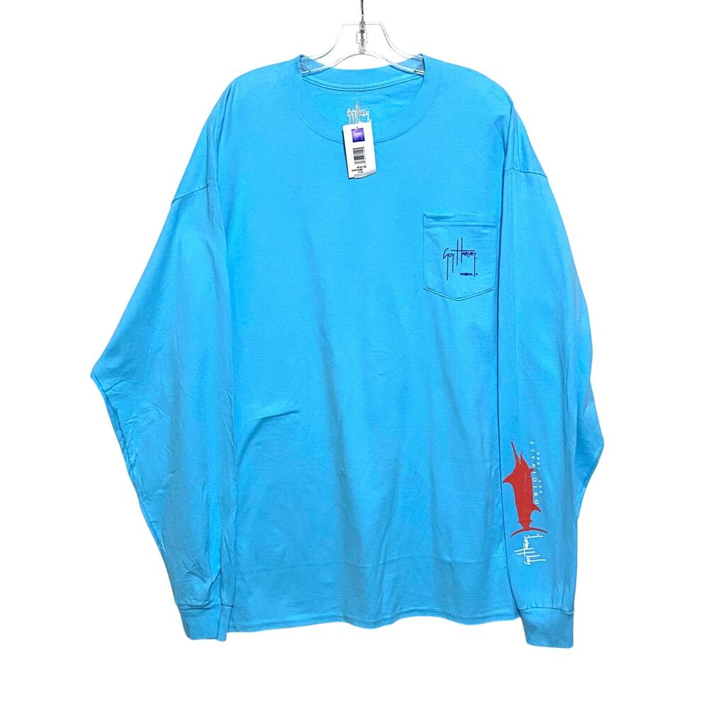 Guy Harvey Marlin Blue Long Sleeve Shirt Men 2XL Fishing Patriotic Americana NWT